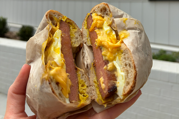 Bagel sandwiches and coffee at Benchwarmers Bagels in North Hills Raleigh NC
